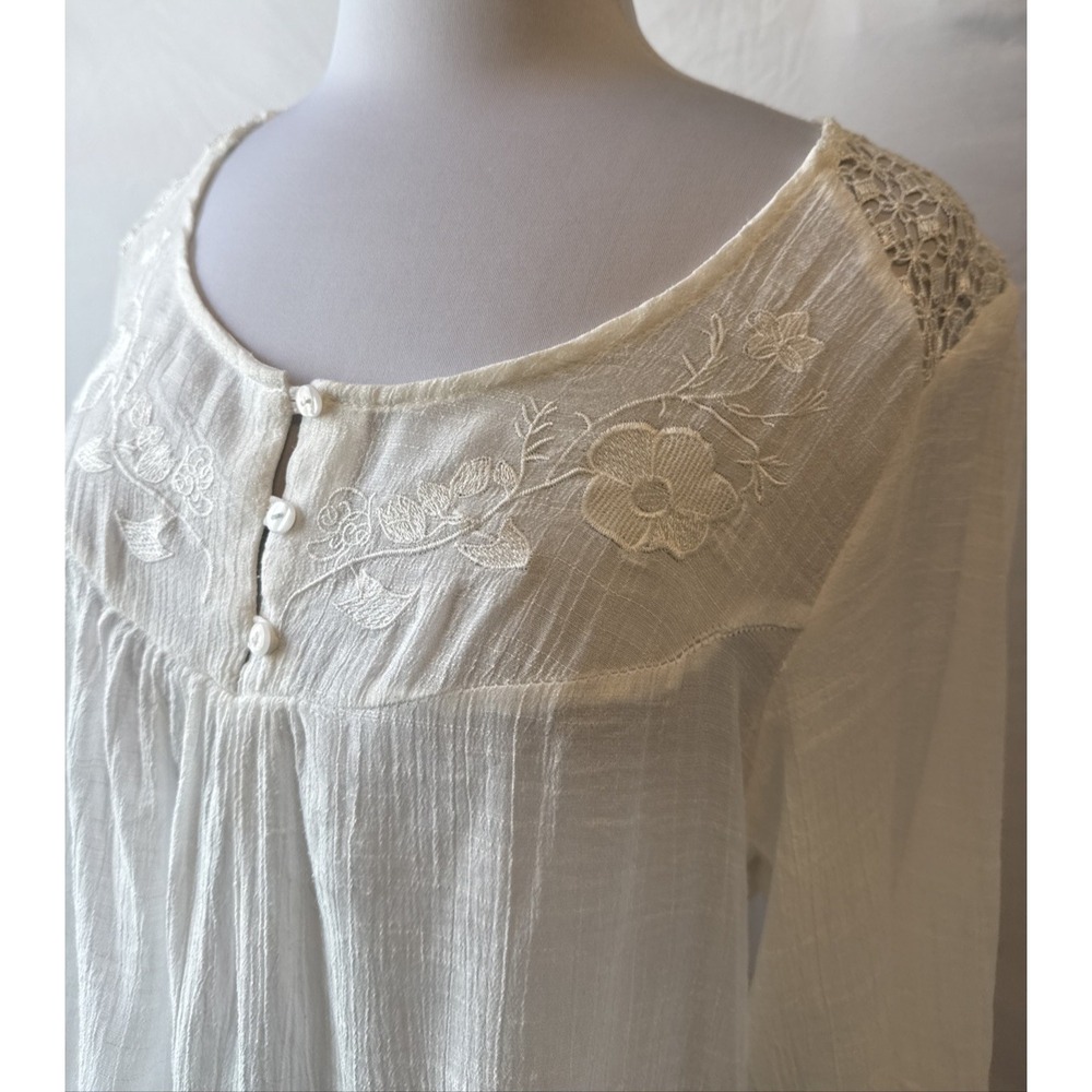 Boho Chic Sheer Embroidered‎ Floral Crochet Lace Crinkle Tunic Cover Up M Resort - Picture 4 of 11